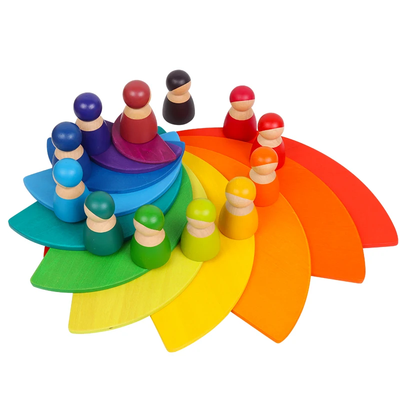 Children Wooden Toys Large Size Candy Colors Stacker For Kids Creative Rainbow Building Blocks Montessori Educational Toy Baby | Игрушки и