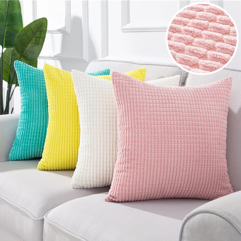 Fundas de cojín suaves de pana rosa para sofá cama, funda de almohada decorativa para el hogar, a rayas de maíz, 45x45, 50x50
