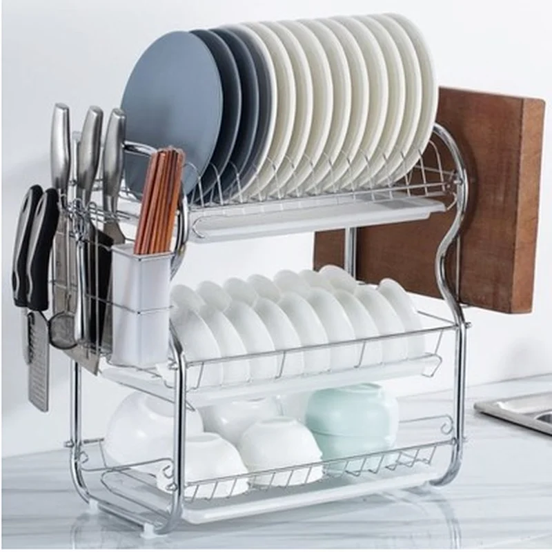 

3 сушилка для посуды со слоем Кухня столовые приборы чашки пластин со сушилкой для посуды раковина стойку поддон стеллаж для хранения из нер...