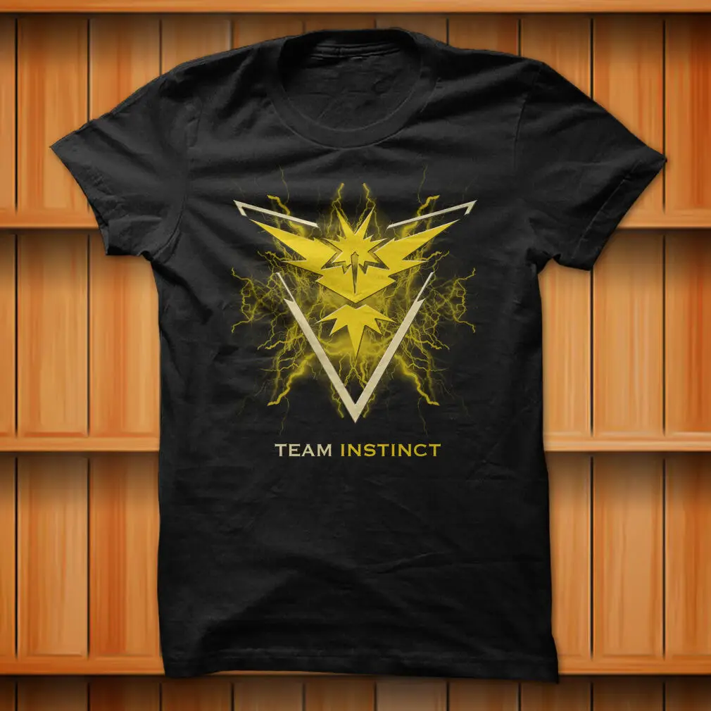 Желтая футболка с изображением молнии из 100% хлопка команды Instinct Pokemon Go S-XL Размер |