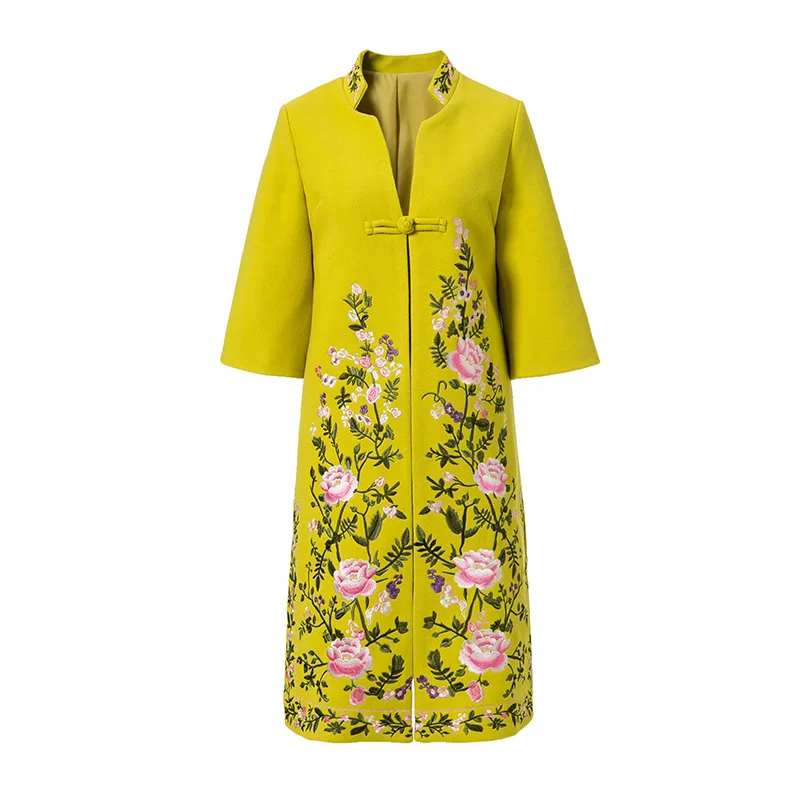 

Осенне-зимние тренчи для женщин, нижнее белье, элегантная шерстяная ветровка с вышивкой, свободная Женская рождественская верхняя одежда д...