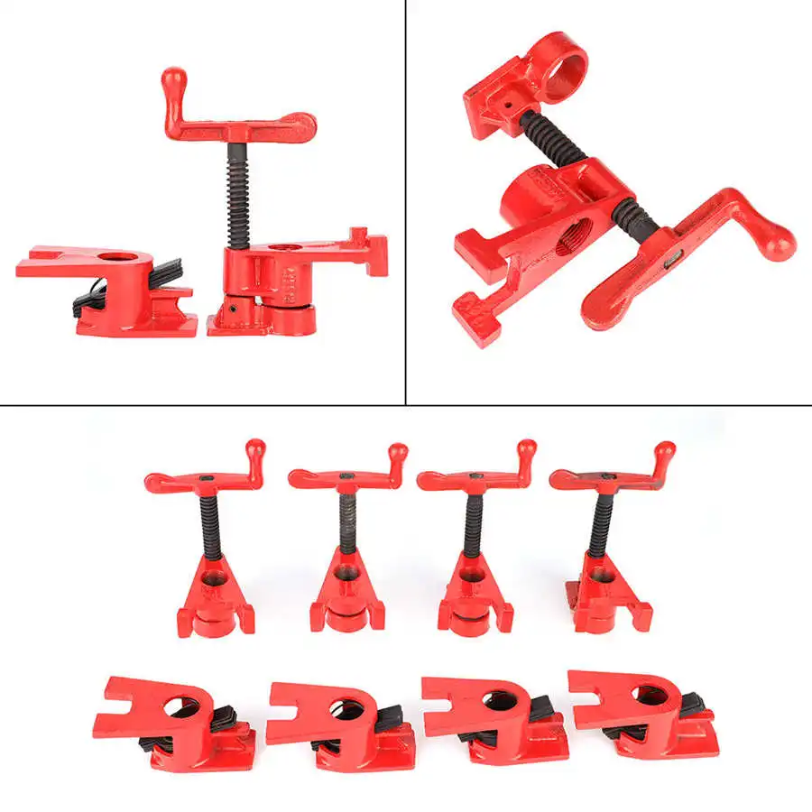 

4 Set 3/4'' Quick Release Wood Gluing Pipe Clamp Heavy Duty Wide Base Iron Wood Metal Clamp Set Woodworking Workbench