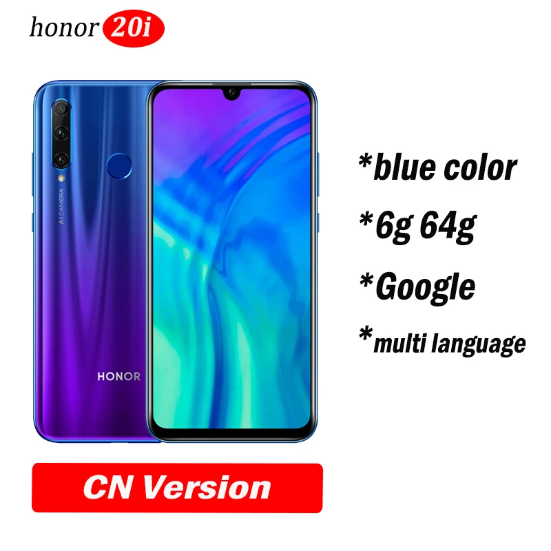 6g64 blue honor 20i honor 20 lite мобильный телефон 6,21 дюймов Android 9,0 FM разблокировка отпечаток лица смартфон - Цвет: 6g64 blue
