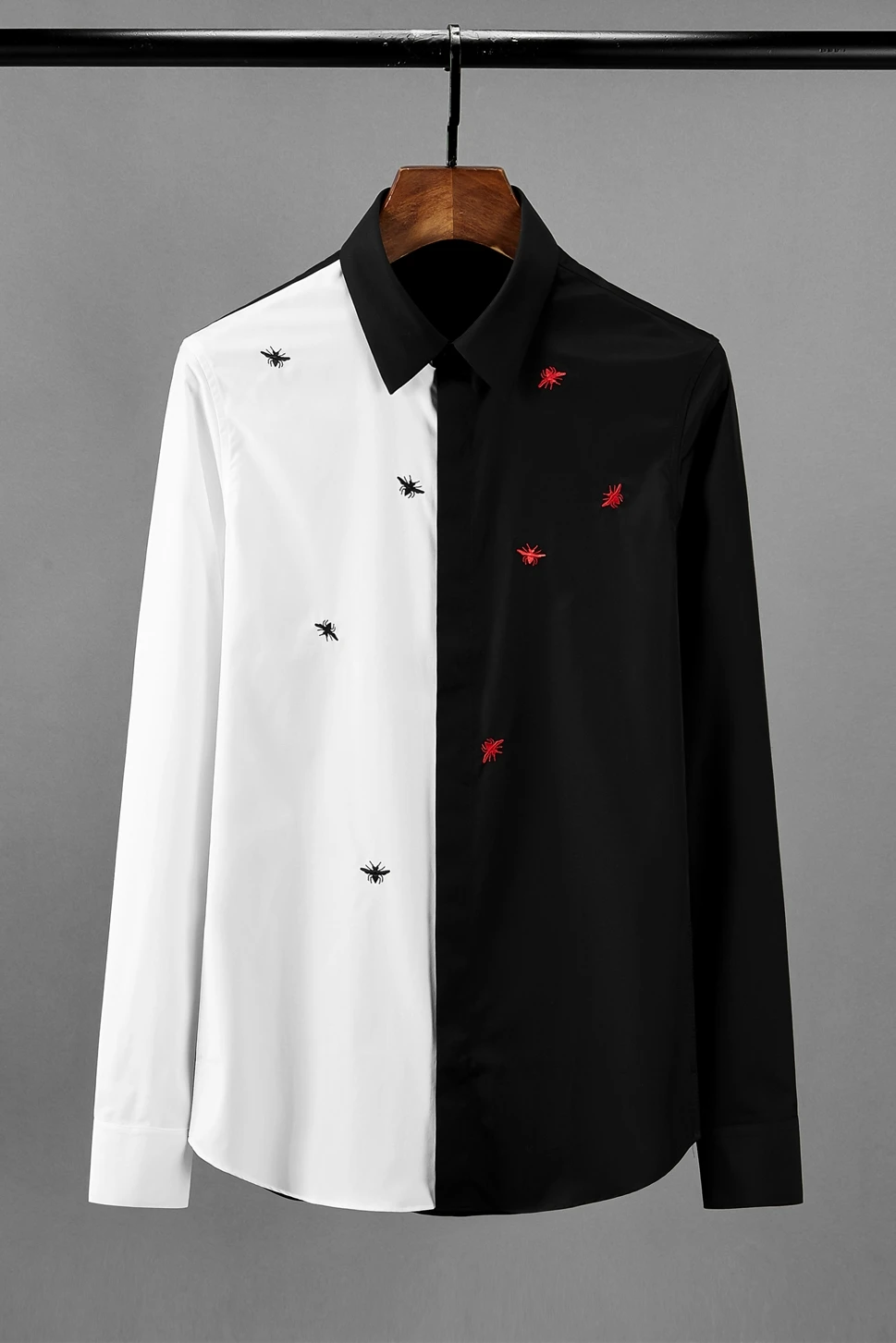 

Black White Mens Shirts Luxury Bee Embroidery Long Sleeve Casual Mens Dress Shirts Plus Size 4xl Slim Fit Party Man Shirt