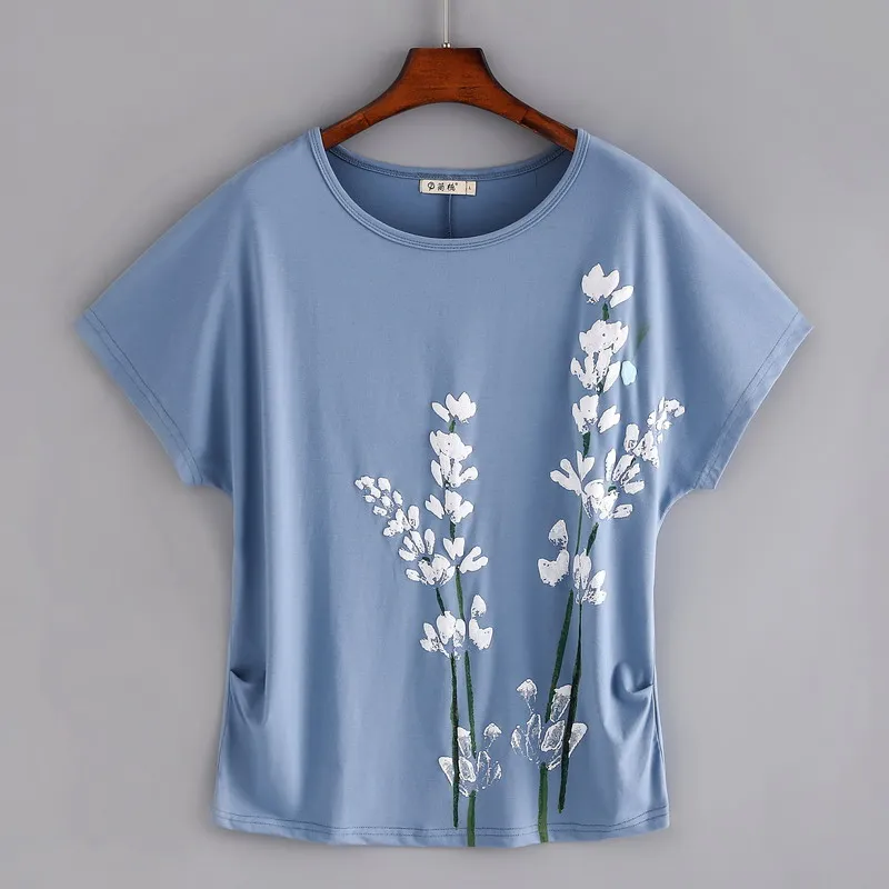 2021 из хлопка с цветочным принтом футболка для женщин размера плюс 4XL летний топ