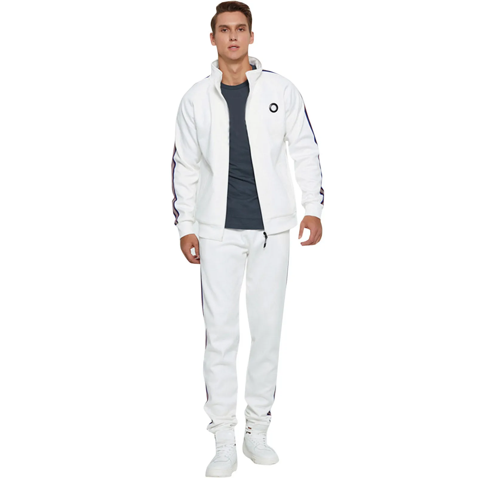 

2021 Men's Casual Stitching Tracksuit Long Sleeve Zipper Hooded Sweatshirt Pants Sets Winter Jogging Sports Warm Hoodies Suit