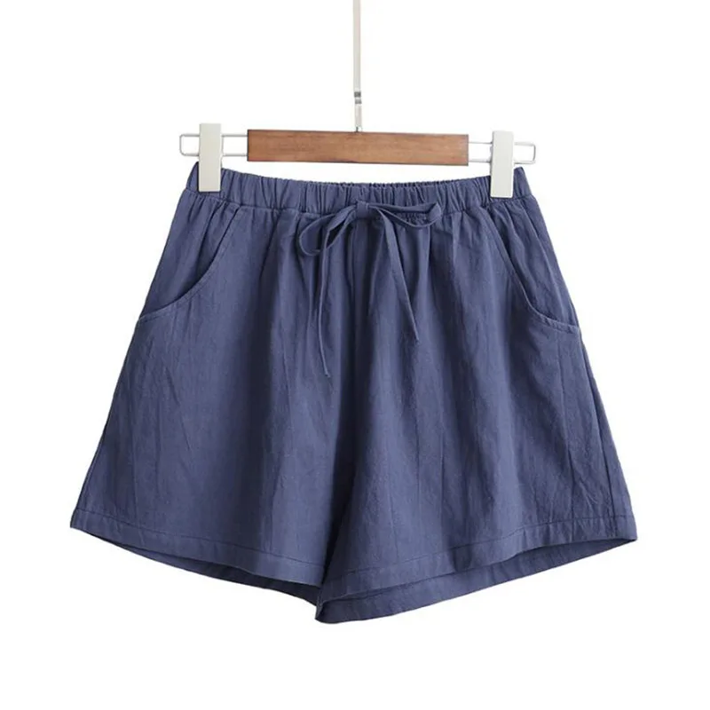 Летние хлопковые льняные Женские шорты женские широкие брюки повседневные