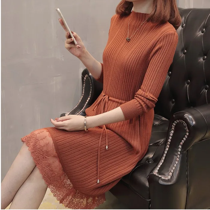 2020 женское теплое платье свитер осень зима эластичное однотонное вязаное