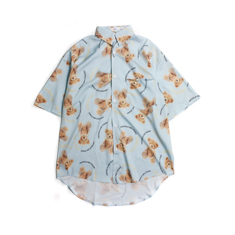 

Summer Korean Trend Street Hip-hop Bear Letter Printing Loose Short-sleeved Shirt for Men and Women