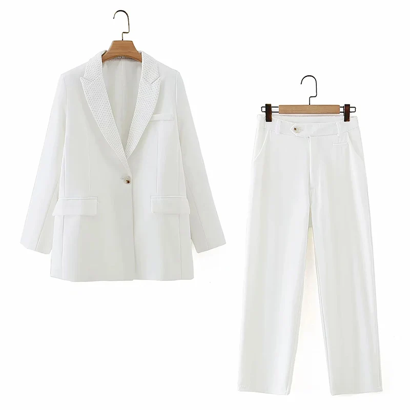 

Sister Fara New Spring 2021 Elegant Single Button Blazers Women Set+High Waist Zipper Ankle-Length Pants Office Lady 2 Piece Set