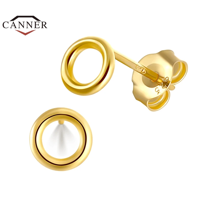 Женские серебряные серьги гвоздики CANNER маленькие круглые с 925 пробы корейские