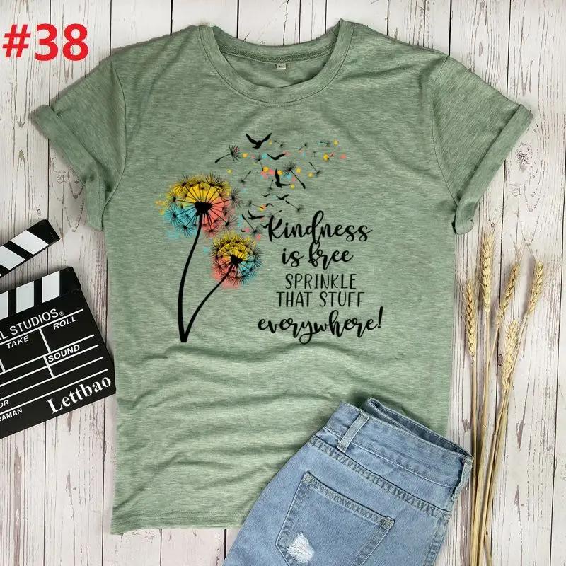 

Доброте бесплатно одуванчика и птица Футболка с принтом Для женщин короткий рукав Футболка с круглым вырезом, 2021 летние Для женщин футболка...