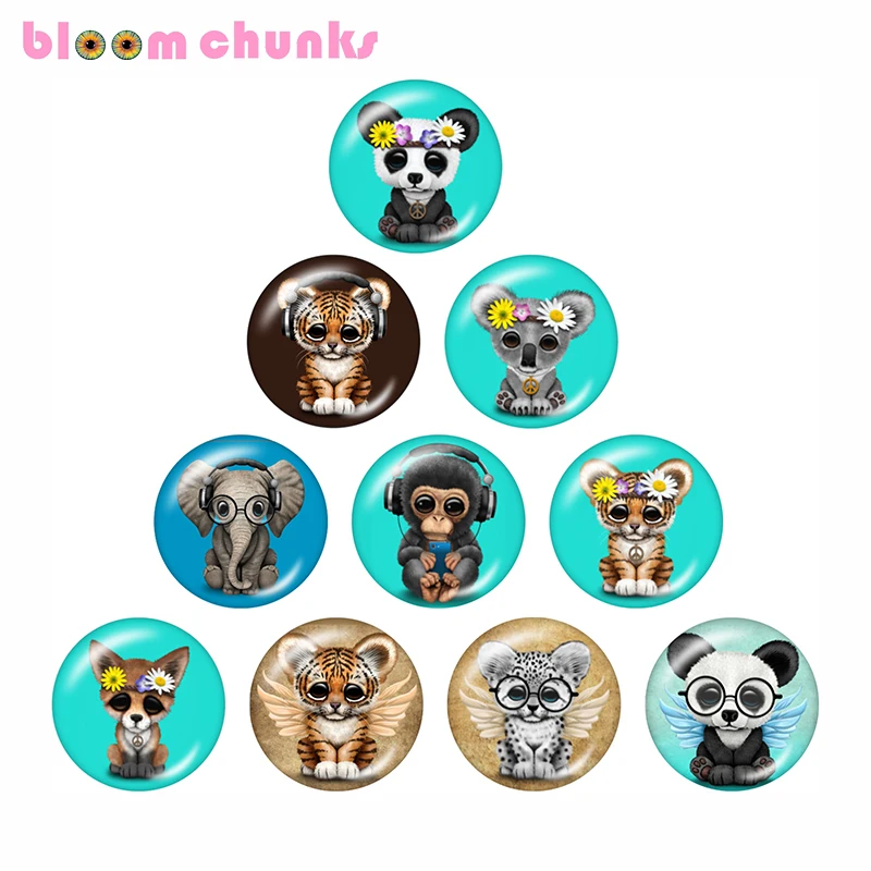 

Animal flower panda tiger 10pcs mixed 12mm/18mm/20mm/25mm Round photo glass cabochon demo flat back Making findings C21674
