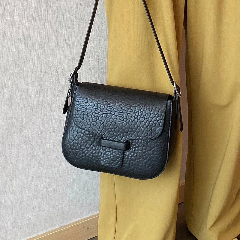 

Underarm Bag Saddle Bag Elephant Grain Leather Women's Shoulder Messenger Bag Double Shoulder Strap 2020 New Fashion All-Match