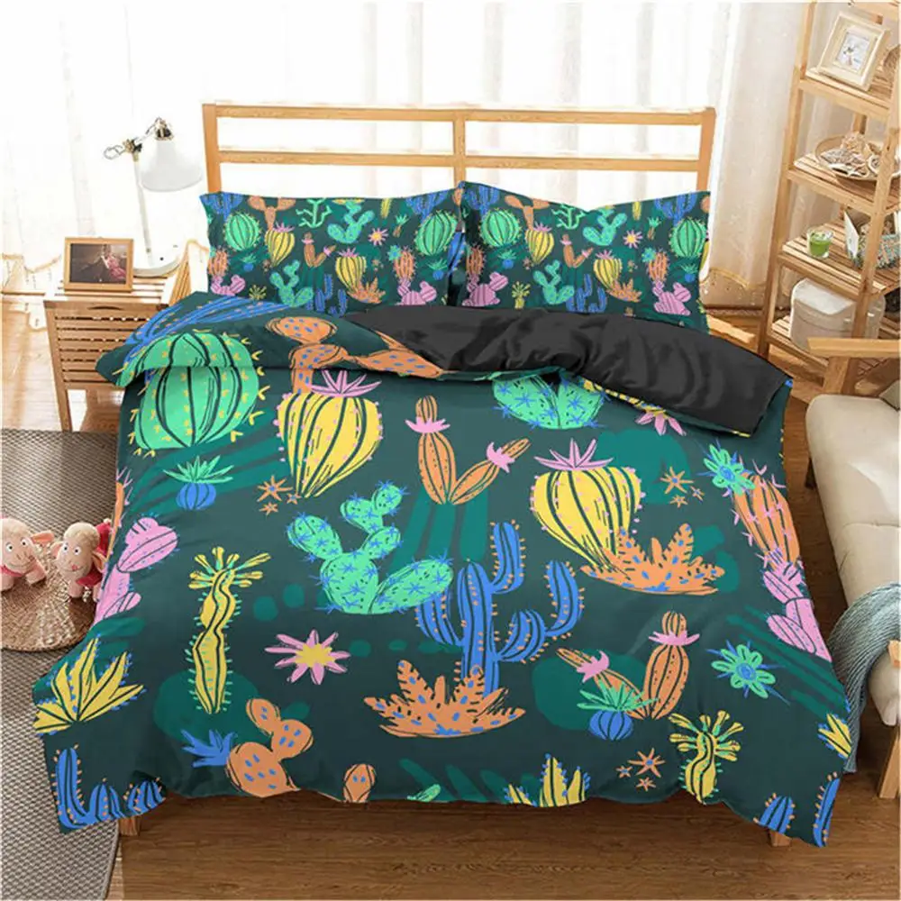 Домашний Комплект постельного белья с зеленым КАКТУСОМ двуспальное домашнее
