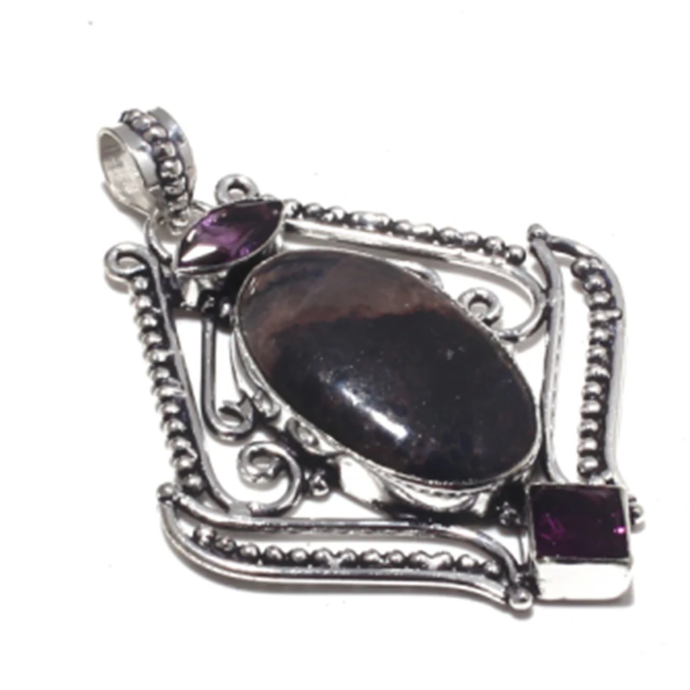 Подлинная серебряная подвеска из яшмы + аметиста верхнее покрытие меди ручная