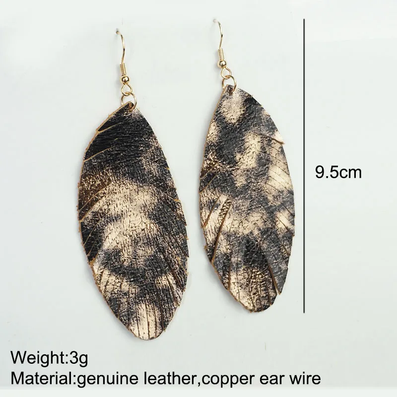 

Cpop Trendy Glitter Genuine Leather Earrings Women Nature Shiny Feather Elegant Tassel Dangle Earrings Fashion Jewelry Wholesale