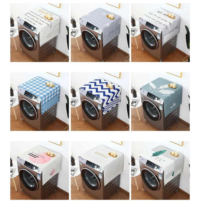 

Pastoral Wind Washing Machine Cover Thick Cotton linen Drum Washing Machine Dust Cover Refrigerator organizer Fridge Cover
