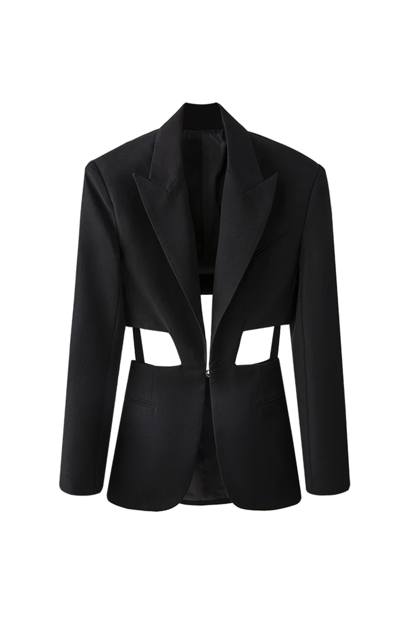 

DEAT 2021 new spring fashion women clothes notched collar hollow out waist slim no button blazer female top WP12301L