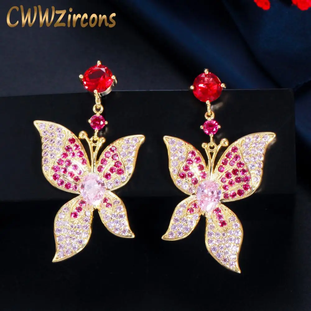 CWWZircons Великолепная Милая форма бабочки красный розовый Сапфир Топаз Висячие
