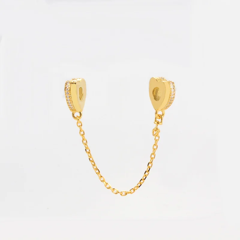 

Authentic 925 Sterling Silver Charm Clip New Heart-shaped Love Arc Safety Chain Fit Pandora Women Bracelet&necklace Diy Jewelry