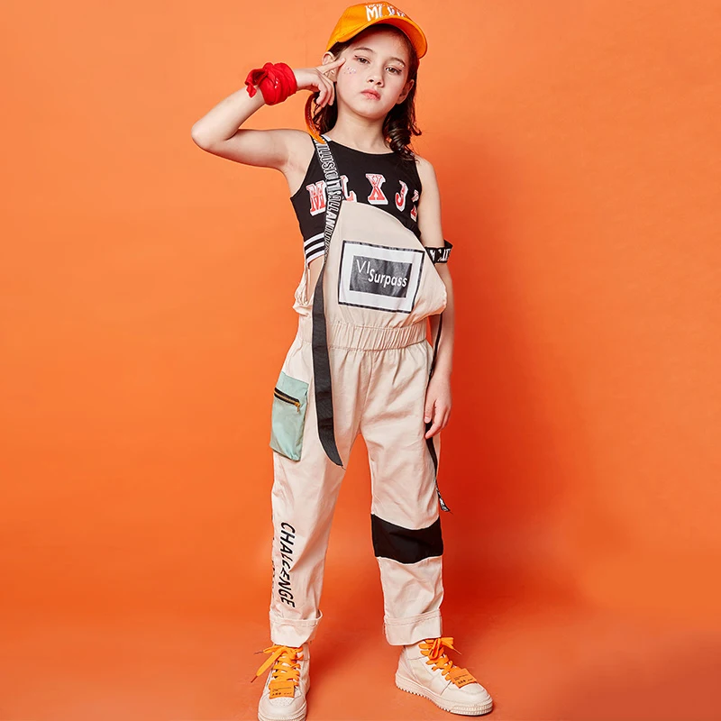 

New Kids Children'S Hip Hop Dance Wear Outfits Jazz Modern Dancing Costumes Clothing Girls Bib pants suit Stage Costumes