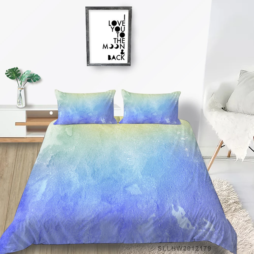 

Hot Sale Bedding Set Full Size Elegant Blue And Yellow Duvet Cover Creative Twin Single Double King Queen Bed Set 3D Gouache