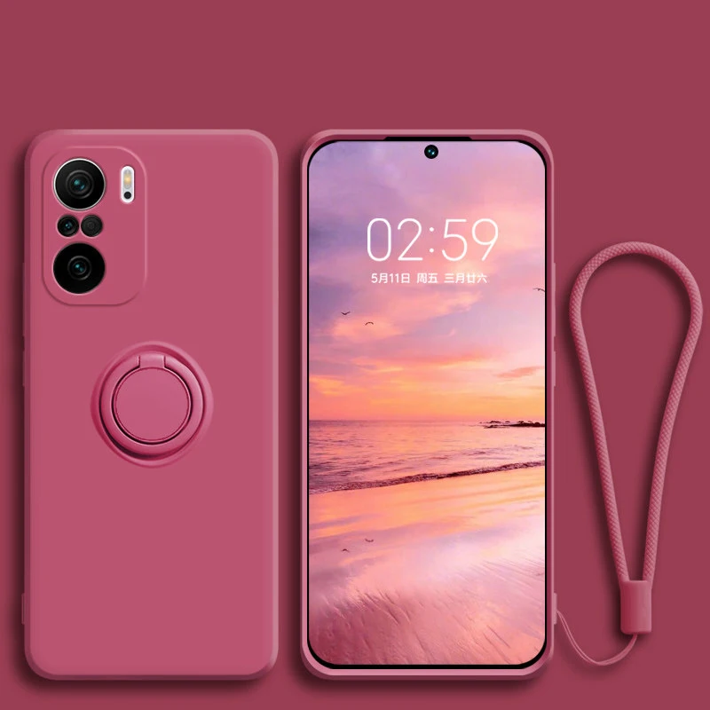 For Xiaomi Poco M5S  M5 M4 5G Case Liquid Silicone Finger Ring Holder Lanyard Soft Cover Phone Case For Xiaomi 11 Lite Fundas