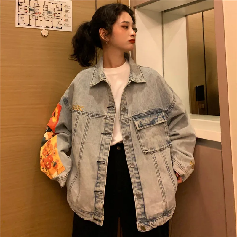 Длинная джинсовая куртка с мультяшным принтом Женская шикарная уличная одежда в