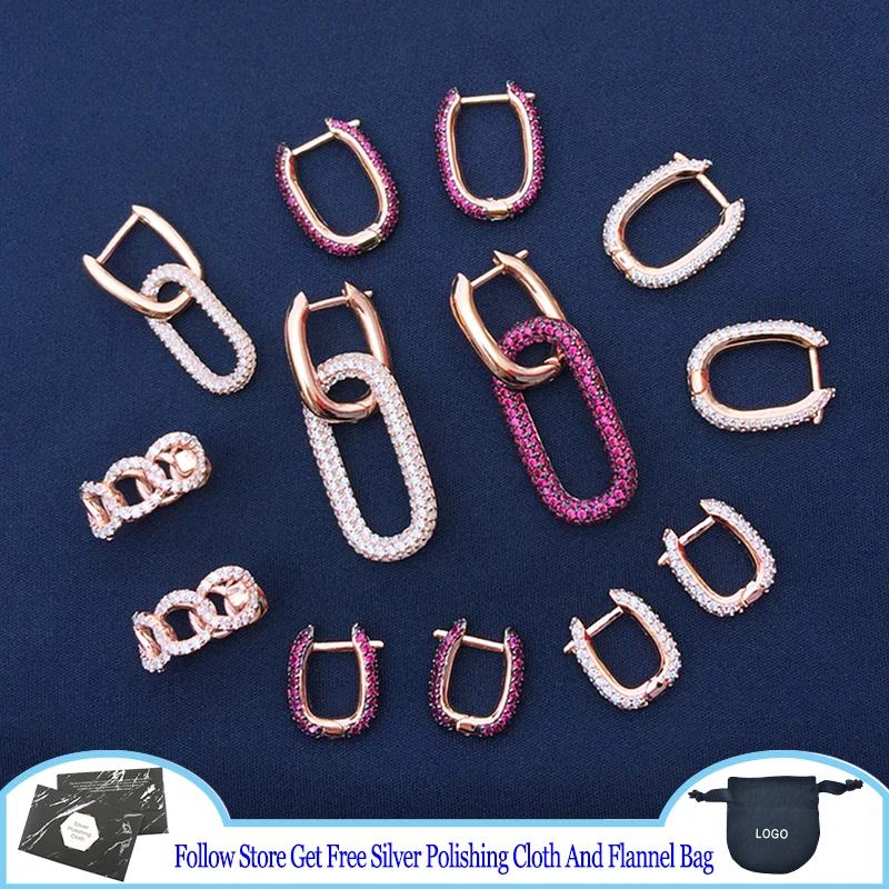 

ENCHAINEE Chains Hoop Earring In Pair Buckle Rectangular Earrings Glamour Silver Earrings 925 Women Gilrs Luxury Jewelry Trendy