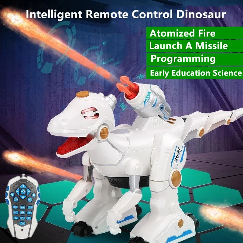 

Игрушки для детей, интеллектуальный симулятор распыления динозавр RC, запуск ракушек, вращение на 360 градусов, пение и танцы, раннее образова...
