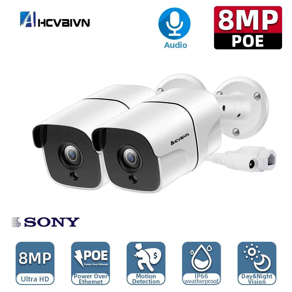 

Sony H.265 8MP Security Face Record AudioPOE IP Camera Human Detection Outdoor Audio Video Surveillance AI Camera For NVR System