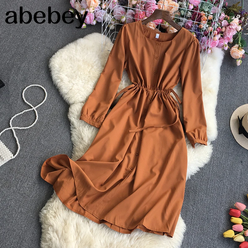 

Новинка весна-осень 2022, модное однобортное платье средней длины с квадратным вырезом и длинными рукавами, Бандажное платье с завязками и вы...