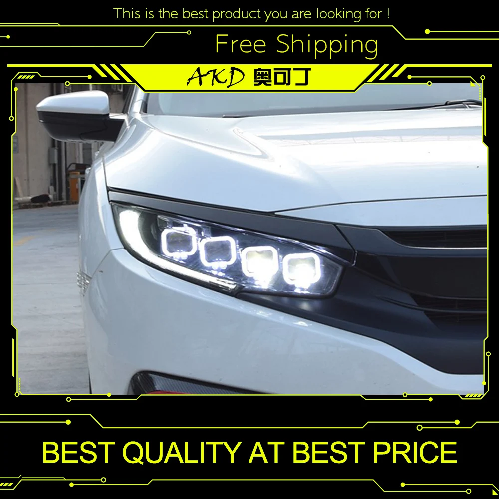 AKD Car headlight for Honda CIVIC X Headlight Bugatti Type LED Dynamic Signal floating light Bi-Xenon Lens Beam Light | Автомобили и