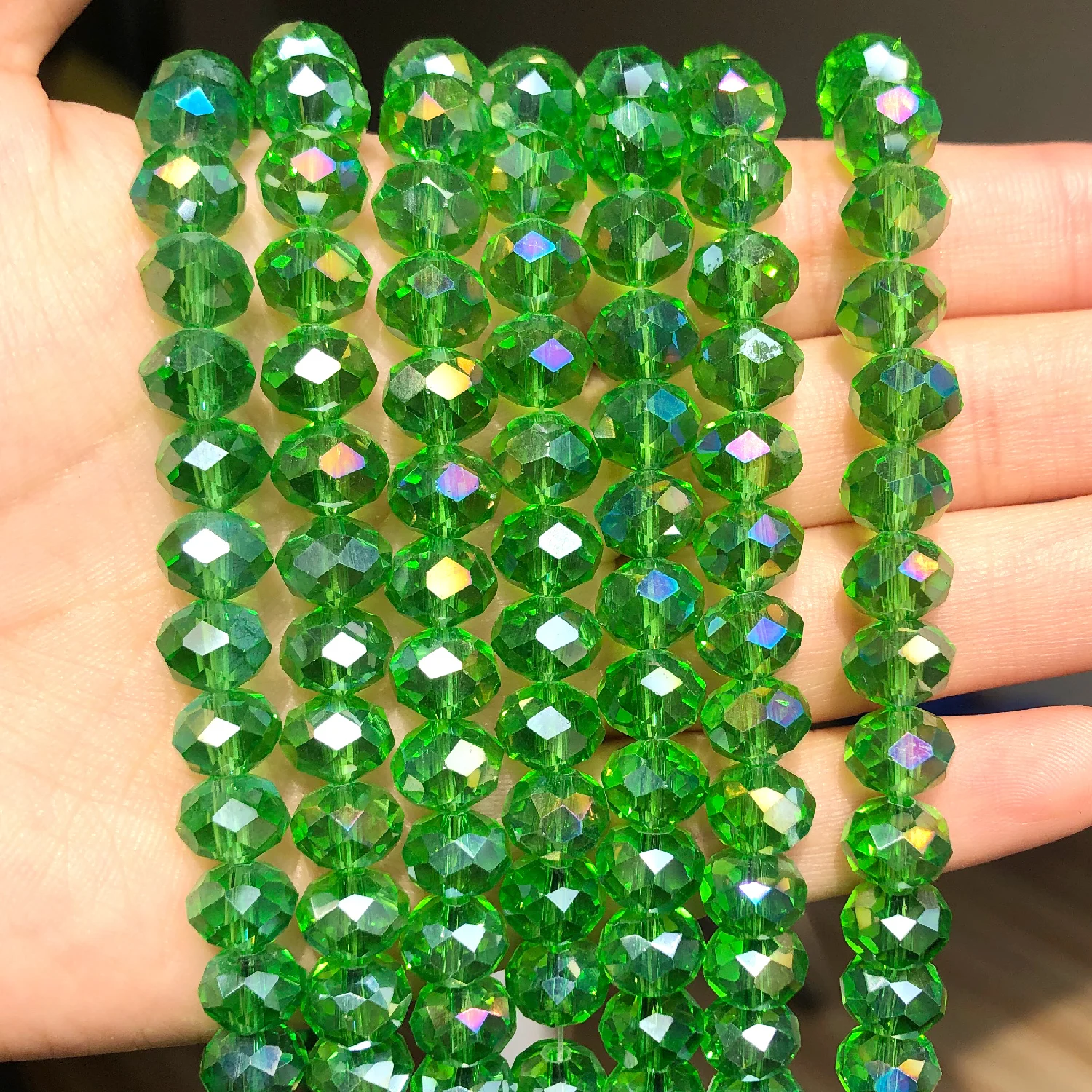 

Shiny AB Green Faceted Crystal Flat Round Rondelle Glass Beads for Jewelry Making DIY Needlework Charm Bracelet 15'' Wholesale