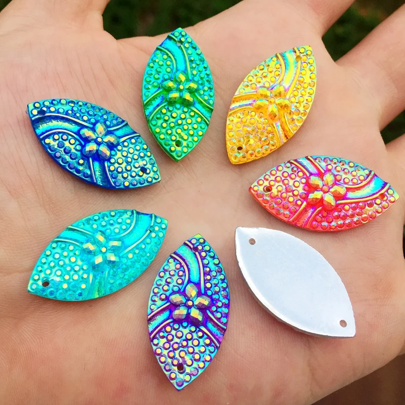 DIY 12pcs 15*30mm Horse eye&ampflowers Crystal Rhinestones Beads Flat back Sewing Buttons 2 hole craft -HY41A | Дом и сад