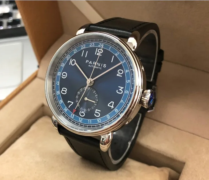 Новые мужские часы PARNIS 42 мм GMT с автоматическим самоходным механизмом