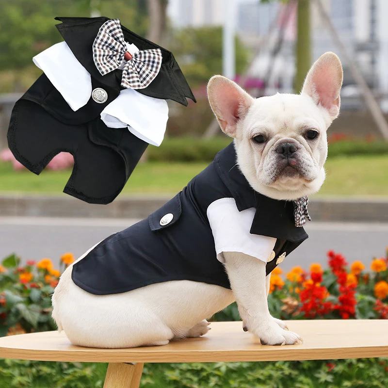 

2021 Newest Hot Small Pet Dog Cat Clothing Prince Wedding Suit Tuxedo Bow Tie Puppy Clothes Coat Spring Autumn Costume Apperal