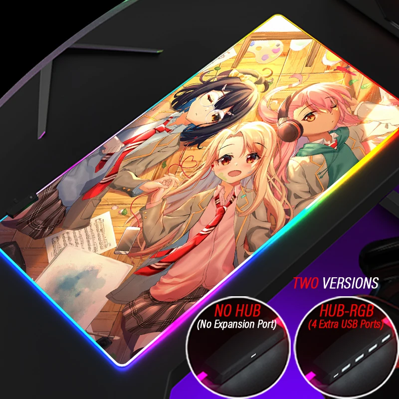 

Fate Kaleid Liner LED HD-Color Illya Mouse Pad Anime Gaming RGB Locking Edge Hub Illyasviel Dsek Mat 4 Port USB Custom Mousepad