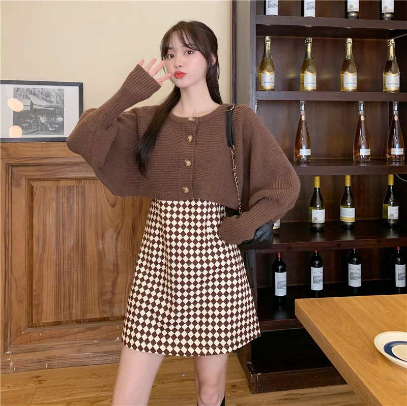 Шикарный осенний костюм из двух предметов новинка 2021 Женская юбка на бретелях в