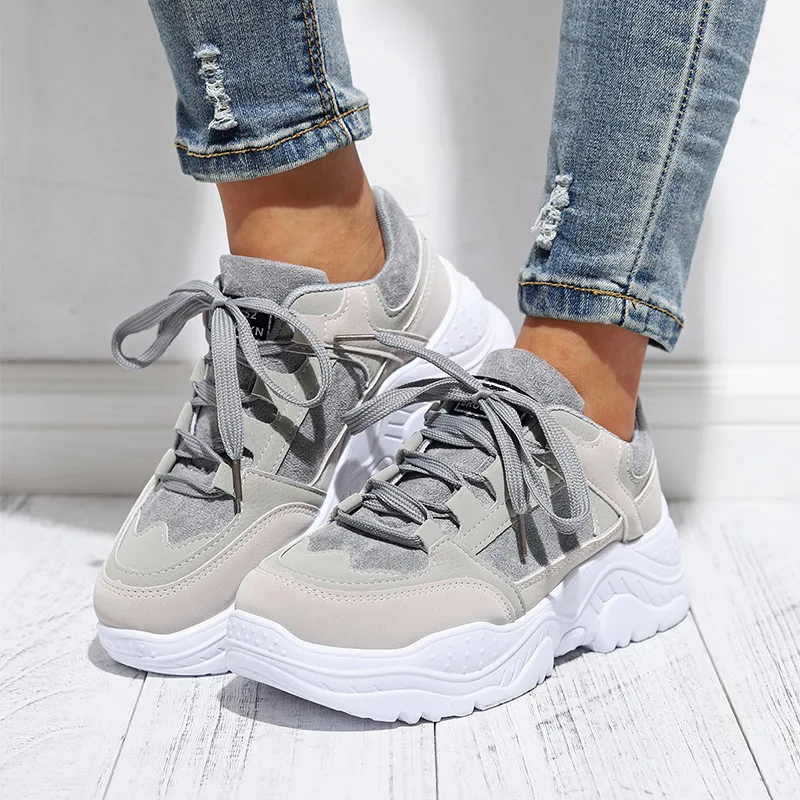 MCCKLE Shoes Women Sneakers Platform Lace Up Mixed Color Ladies Suede Flat Fashion Vulcanized Casual Comfort Footwear Autumn