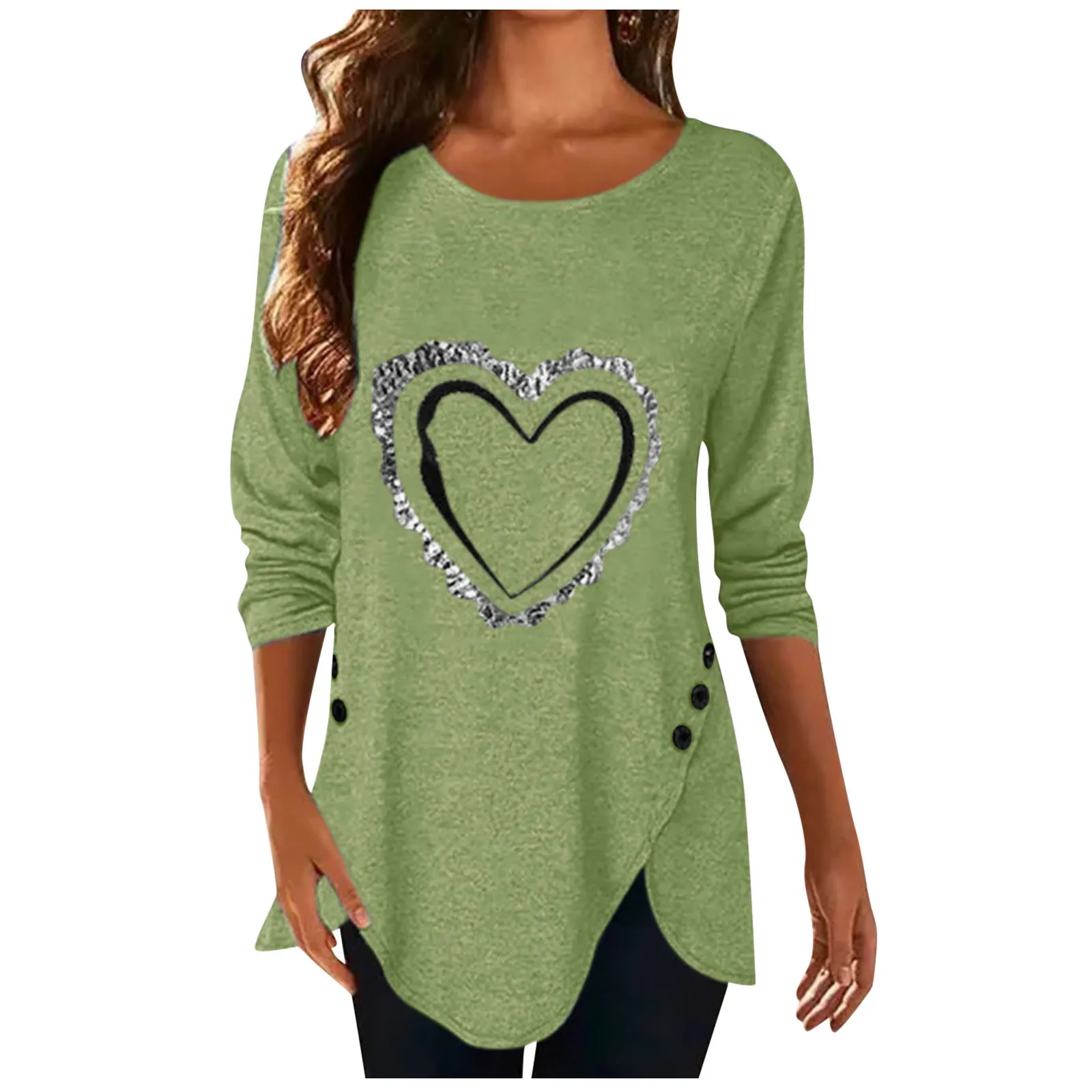 Женская туника с круглым вырезом и длинным рукавом принтом сердца размера плюс |