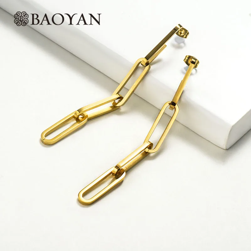 Baoyan простая Золотая цепочка длинные серьги Винтажные из нержавеющей стали