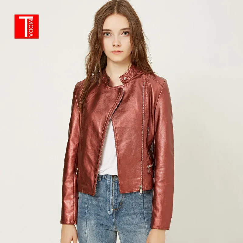 Куртка TMODA252 ZA Женская из искусственной кожи мотоциклетная блестящая красная