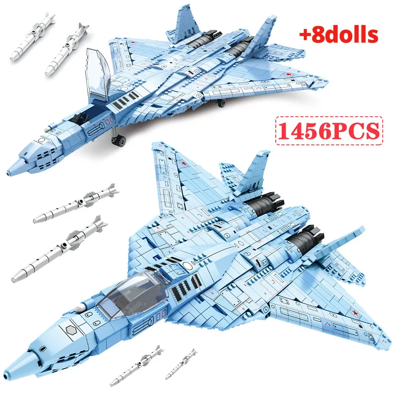 

1456 Pcs Military Technical WW2 Airplane SU-57 Heavy Fighter Building Blocks Weapon Aircraft Figures Bricks Toys for Boys Gifts