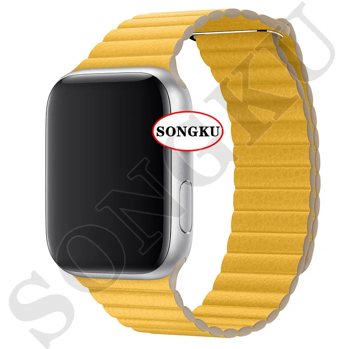 S Leather Yellow SONGKU IWO 12 часы серии 5 1:1 умные часы 40 мм 44 мм Bluetooth часы для apple iPhone Siri Android телефон цветной ремешок - Цвет: S Leather Yellow