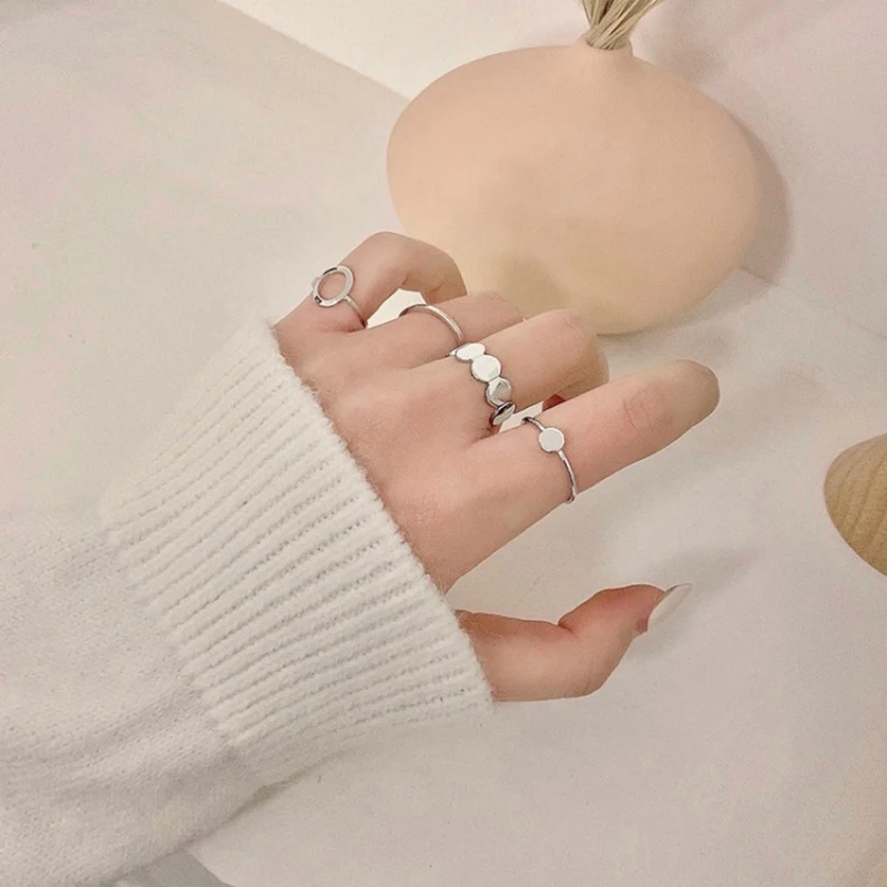 

Minimalism Gold Color Round Geometric Finger Rings Set for Women 2021 Classic Circle Open Ring Joint Ring Female Jewelry