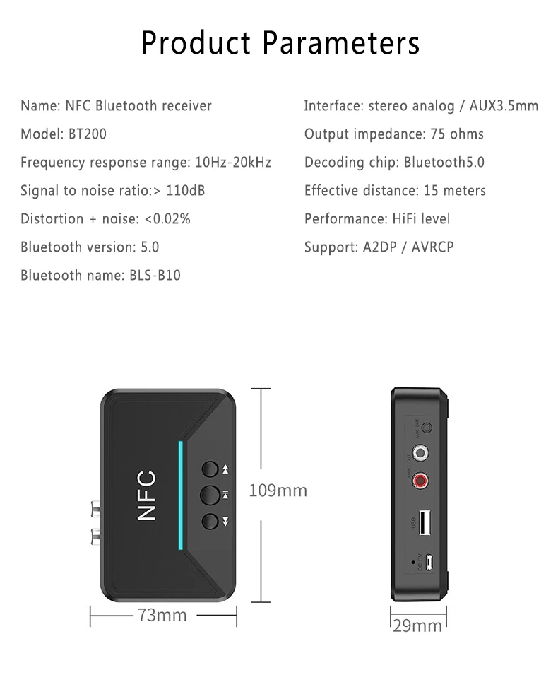 Bluetooth передатчик BT200 беспроводной смарт-приемник NFC 5 0 3 мм AUX HiFi стерео адаптер для