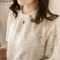 new m 3xl women lace flowers tops white black casual half sleeve chiffon blouse for women