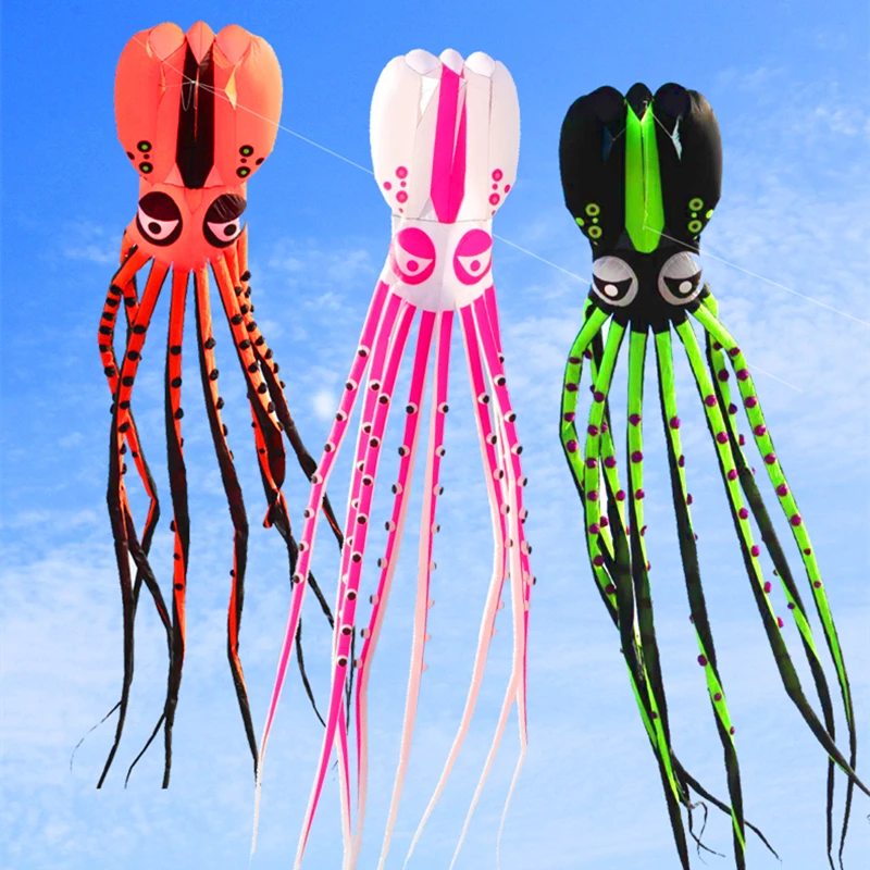 free shipping large octopus soft kite for adults reel nylon outdoor toys flying jellyfish kites kevlar line cometa factory